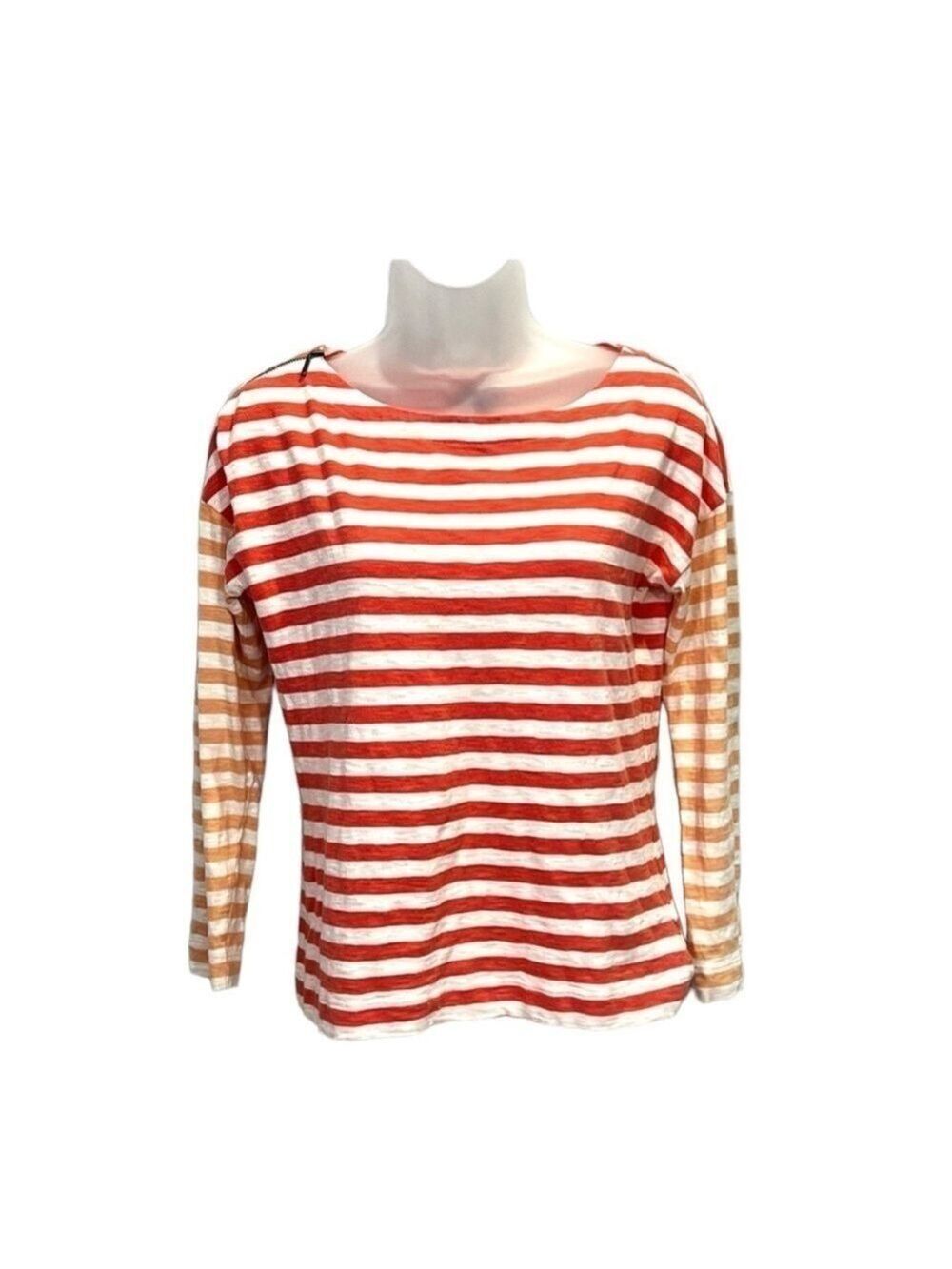 Talbots Womens Coral Multi Stripe Long Sleeve Cotton Top Size XS